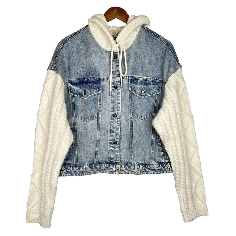 NEW ELAN women's denim jacket with hood in blue